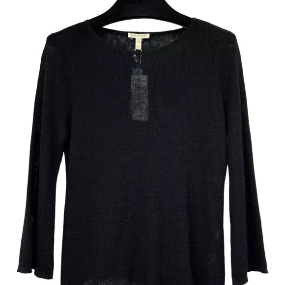 NWT EILEEN FISHER Organic Linen Délavé Bateau Neck Top XS Black Flare Sleeves 2 - Picture 3 of 9